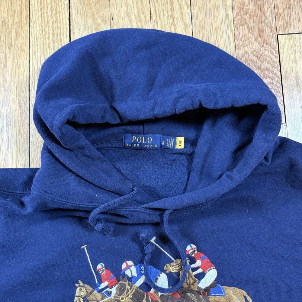 Polo Ralph Lauren Men L Navy Triple Pony Player Fleece Sweatshirt Hoodie Sweater - Picture 6 of 15